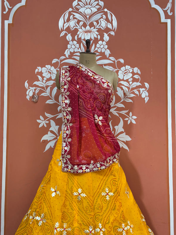 60GM GEORGETTE BHANDHANI GOTA PATTI LEHENGA