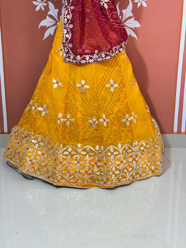 60GM GEORGETTE BHANDHANI GOTA PATTI LEHENGA