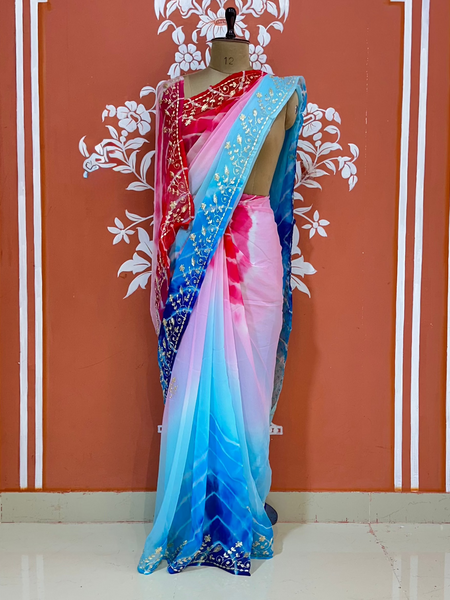PURE DIAMOND CHIFFON PITTAN WORK SAREE