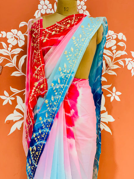 PURE DIAMOND CHIFFON PITTAN WORK SAREE
