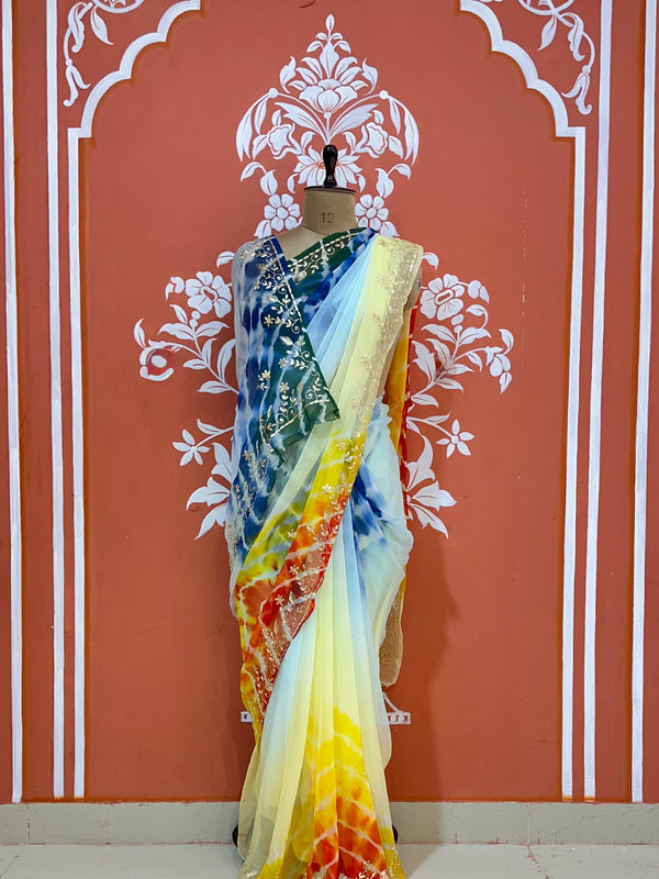 PURE DIAMOND CHIFFON PITTAN WORK SAREE