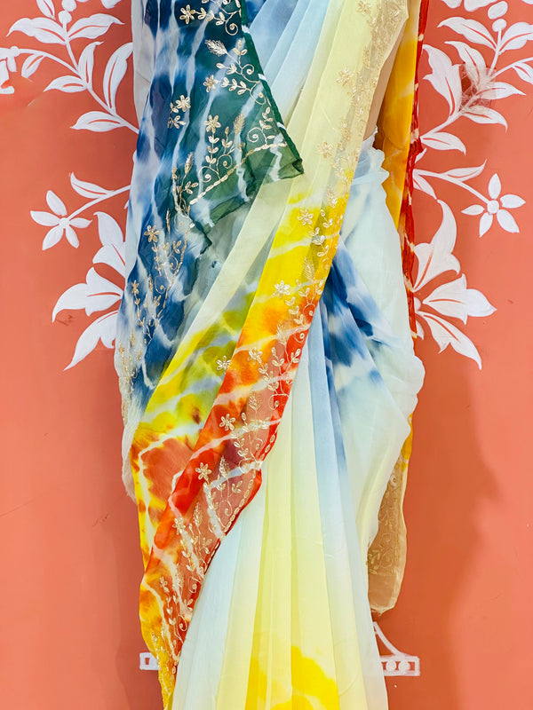 PURE DIAMOND CHIFFON PITTAN WORK SAREE