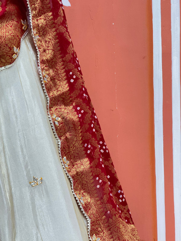 COSMOS TISSUE SILK LEHENGA WITH GHATCHOLA DUPATTA