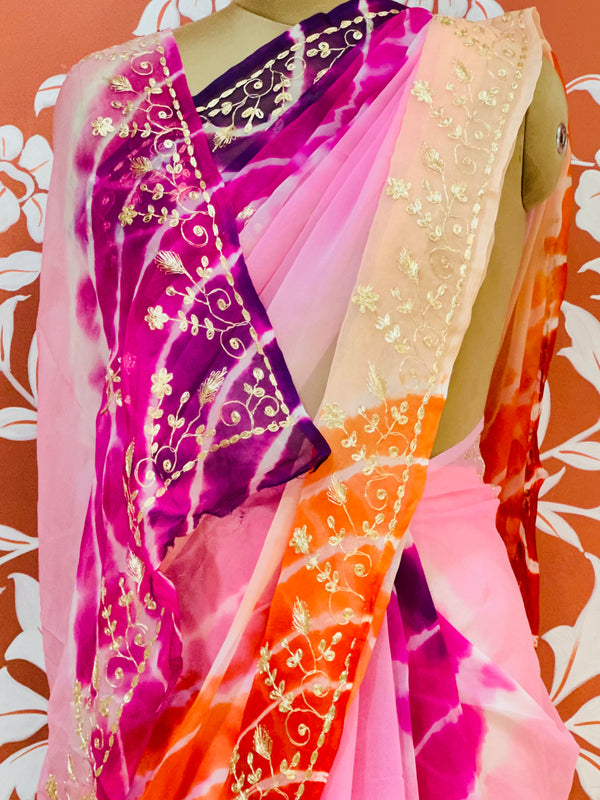 PURE DIAMOND CHIFFON PITTAN WORK SAREE