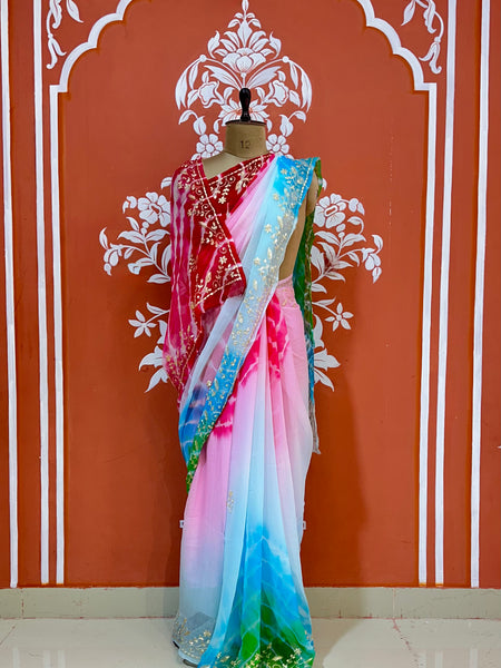 PURE DIAMOND CHIFFON PITTAN WORK SAREE