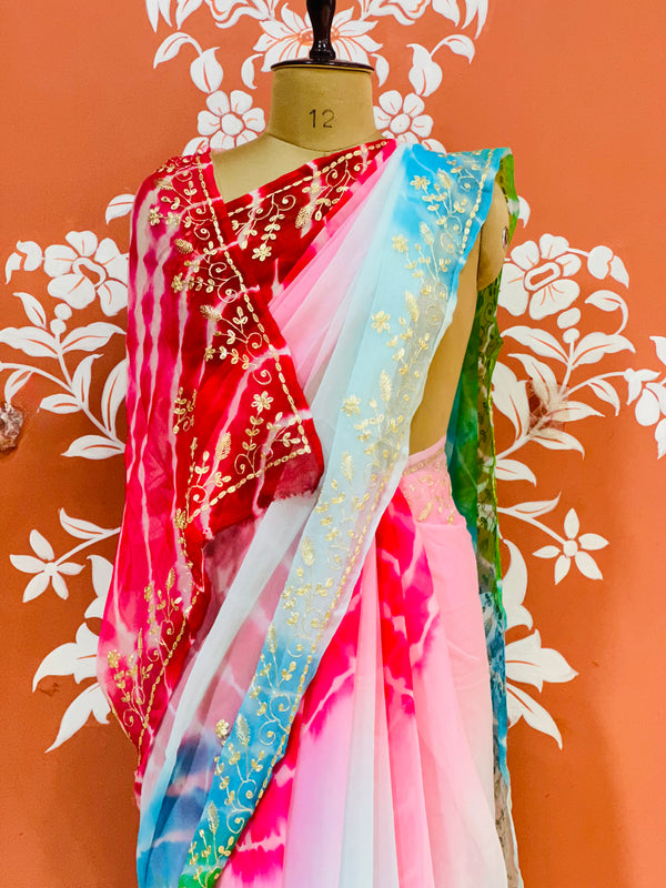 PURE DIAMOND CHIFFON PITTAN WORK SAREE