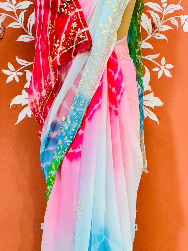 PURE DIAMOND CHIFFON PITTAN WORK SAREE