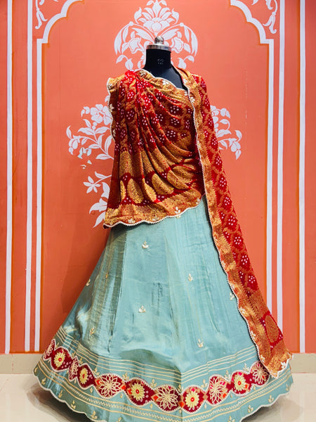 COSMOS TISSUE SILK LEHENGA WITH GHATCHOLA DUPATTA