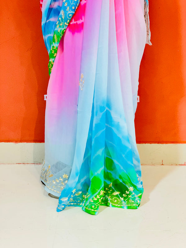 PURE DIAMOND CHIFFON PITTAN WORK SAREE