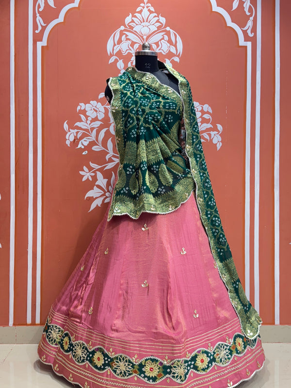 COSMOS TISSUE SILK LEHENGA WITH GHATCHOLA DUPATTA
