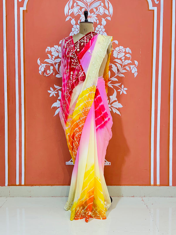 PURE DIAMOND CHIFFON PITTAN WORK SAREE