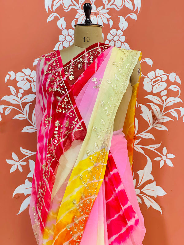 PURE DIAMOND CHIFFON PITTAN WORK SAREE