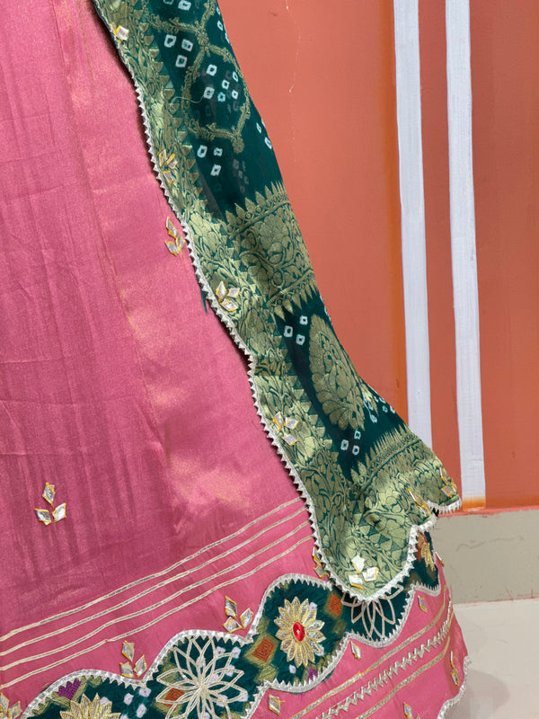 COSMOS TISSUE SILK LEHENGA WITH GHATCHOLA DUPATTA