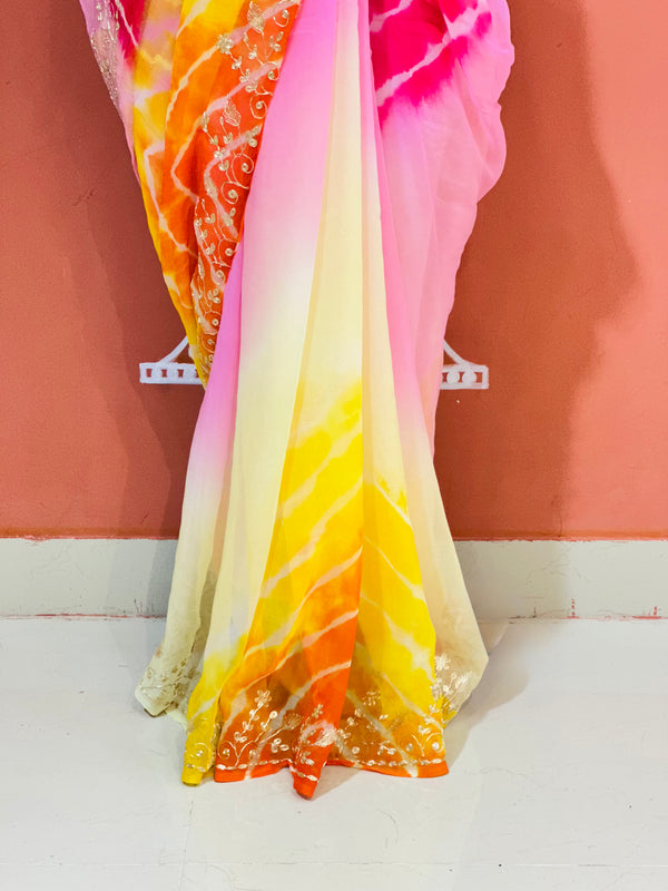 PURE DIAMOND CHIFFON PITTAN WORK SAREE