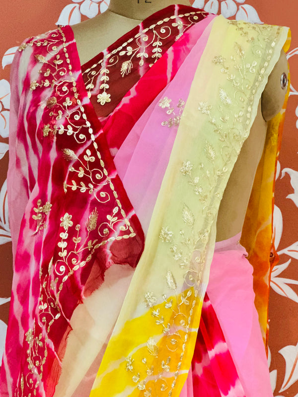 PURE DIAMOND CHIFFON PITTAN WORK SAREE