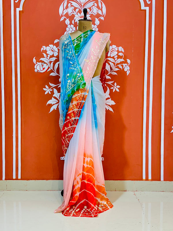 PURE DIAMOND CHIFFON PITTAN WORK SAREE