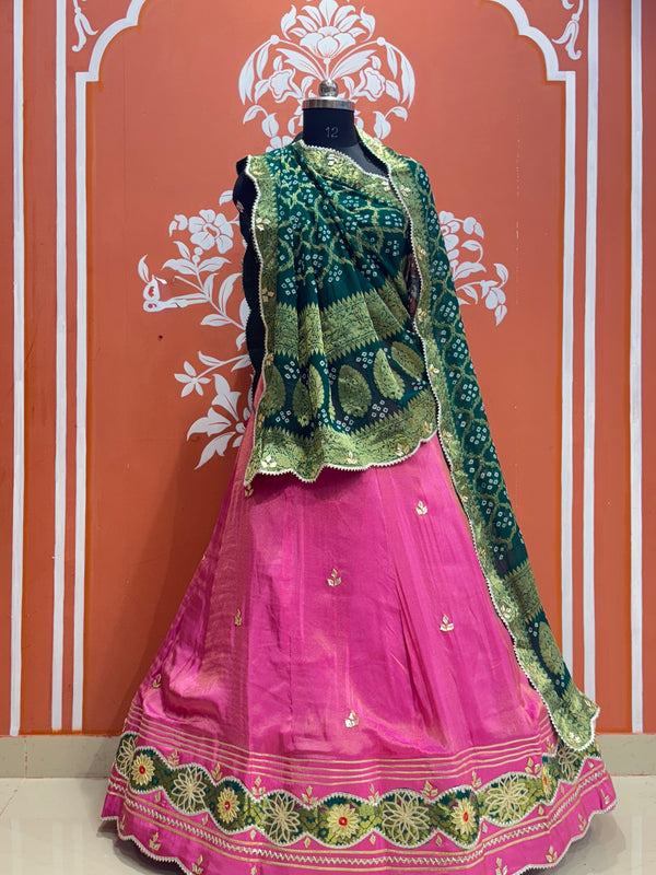COSMOS TISSUE SILK LEHENGA WITH GHATCHOLA DUPATTA