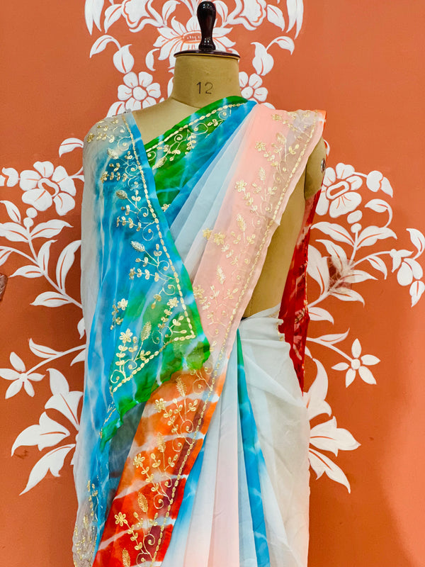PURE DIAMOND CHIFFON PITTAN WORK SAREE