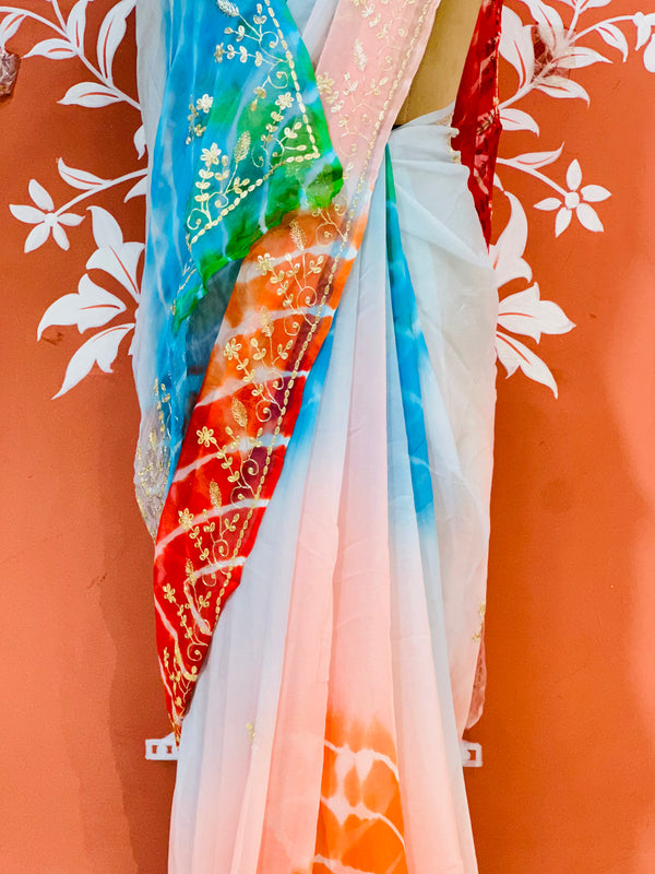 PURE DIAMOND CHIFFON PITTAN WORK SAREE