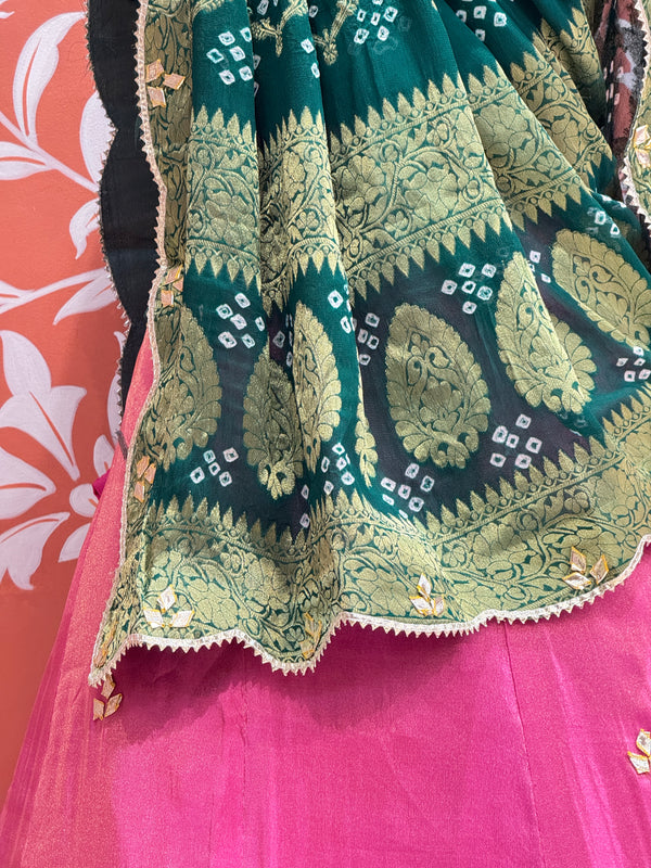 COSMOS TISSUE SILK LEHENGA WITH GHATCHOLA DUPATTA