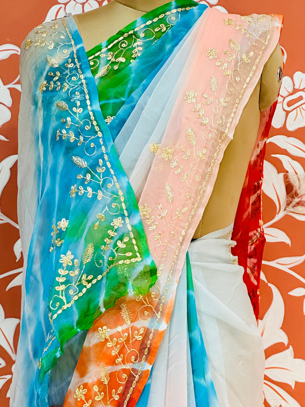 PURE DIAMOND CHIFFON PITTAN WORK SAREE