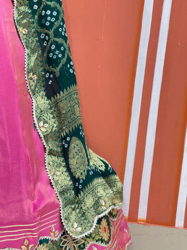 COSMOS TISSUE SILK LEHENGA WITH GHATCHOLA DUPATTA