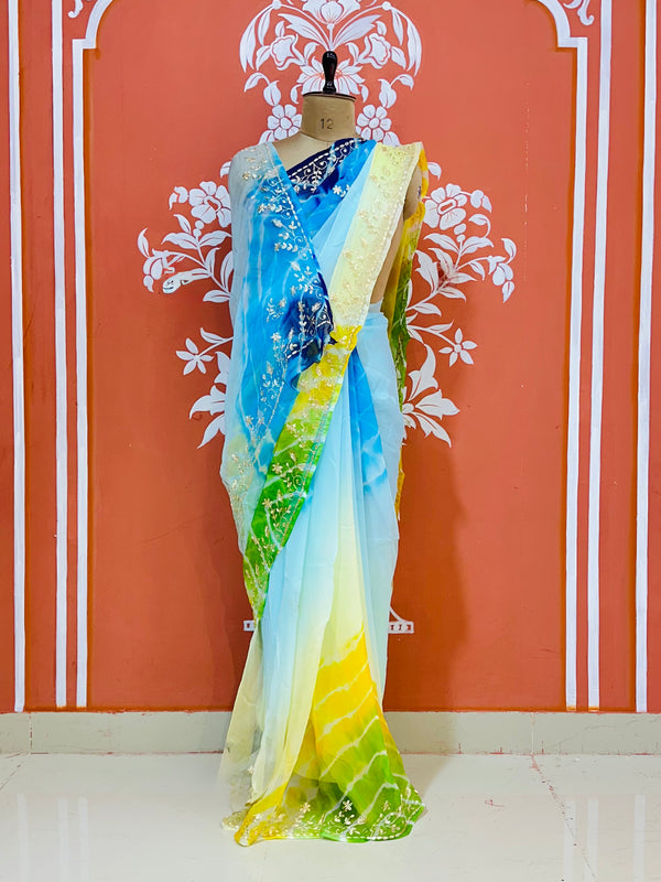 PURE DIAMOND CHIFFON PITTAN WORK SAREE
