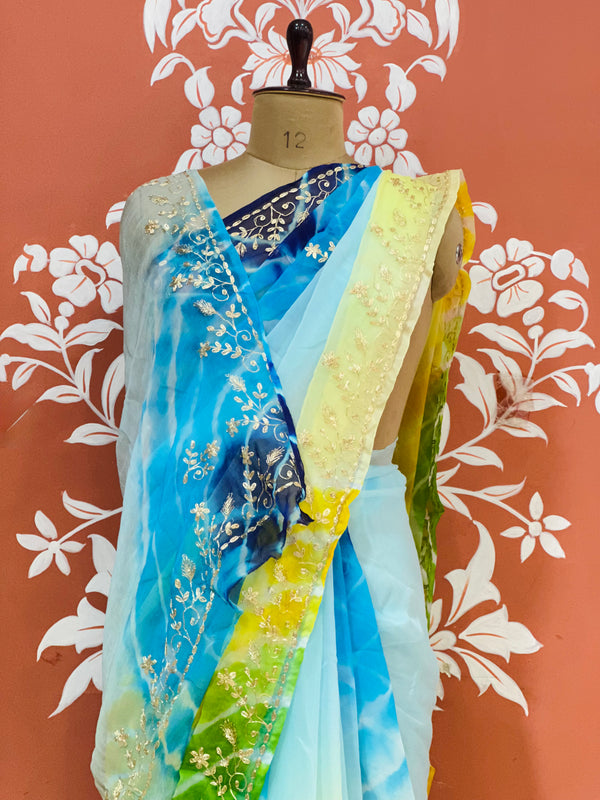 PURE DIAMOND CHIFFON PITTAN WORK SAREE