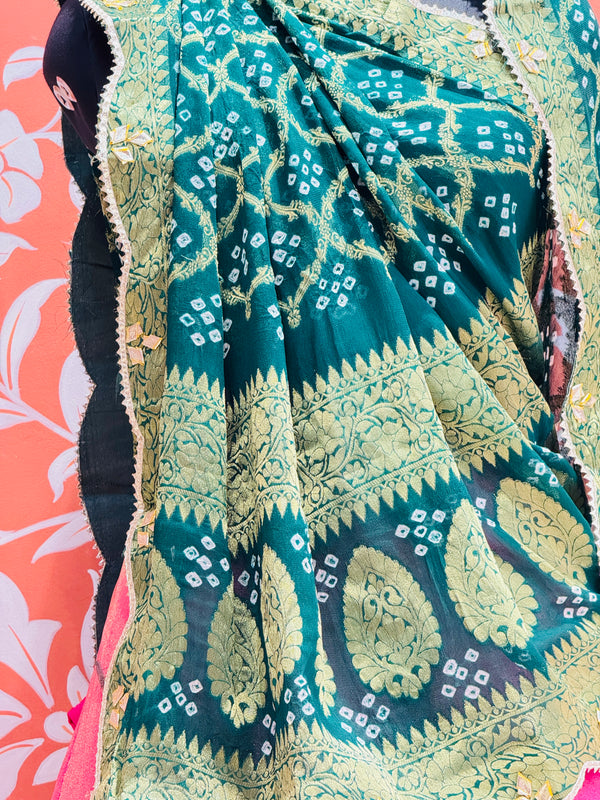 COSMOS TISSUE SILK LEHENGA WITH GHATCHOLA DUPATTA