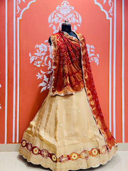 COSMOS TISSUE SILK LEHENGA WITH GHATCHOLA DUPATTA