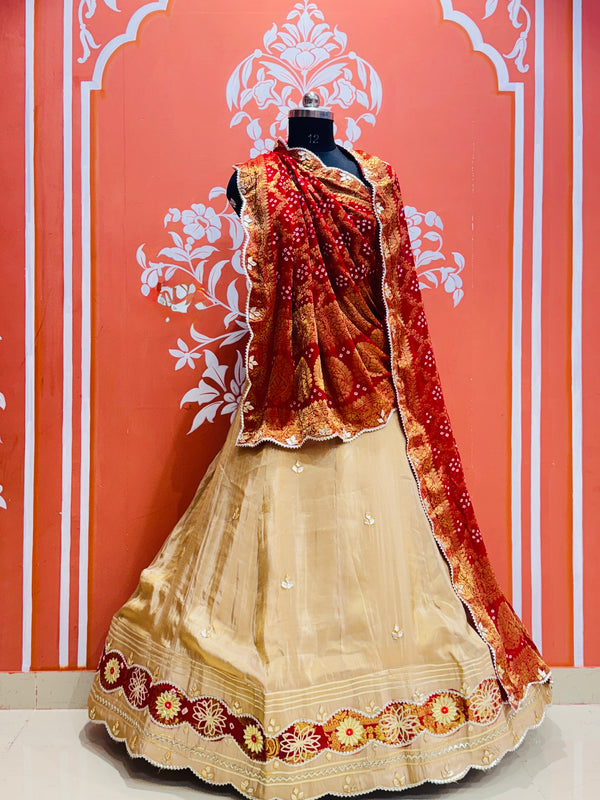 COSMOS TISSUE SILK LEHENGA WITH GHATCHOLA DUPATTA