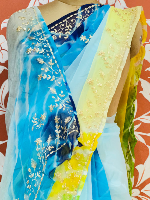 PURE DIAMOND CHIFFON PITTAN WORK SAREE