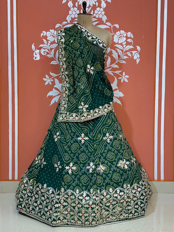 60GM GEORGETTE BHANDHANI GOTA PATTI LEHENGA