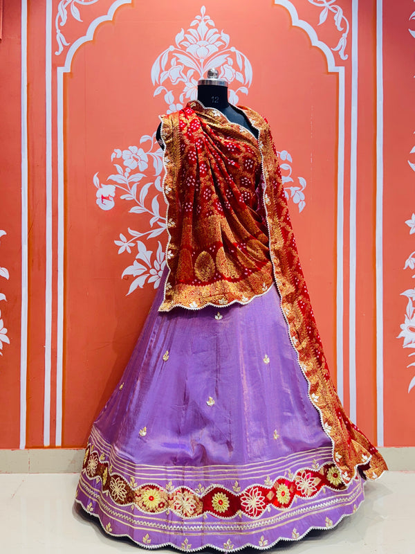COSMOS TISSUE SILK LEHENGA WITH GHATCHOLA DUPATTA