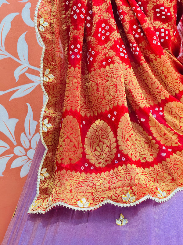 COSMOS TISSUE SILK LEHENGA WITH GHATCHOLA DUPATTA