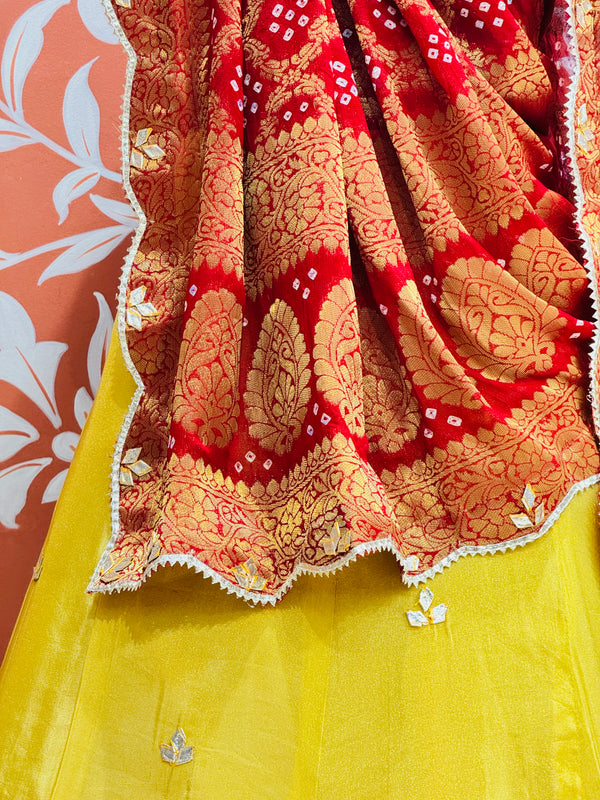 COSMOS TISSUE SILK LEHENGA WITH GHATCHOLA DUPATTA