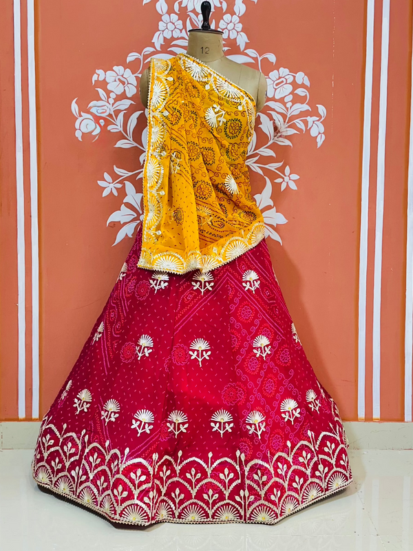 60GM GEORGETTE BHANDHANI GOTA PATTI LEHENGA