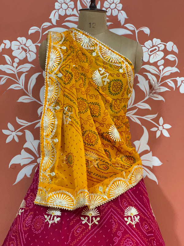 60GM GEORGETTE BHANDHANI GOTA PATTI LEHENGA