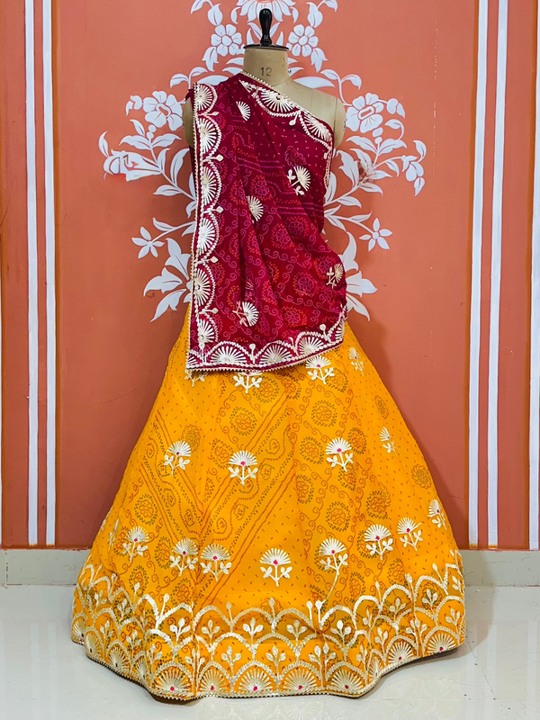 60GM GEORGETTE BHANDHANI GOTA PATTI LEHENGA