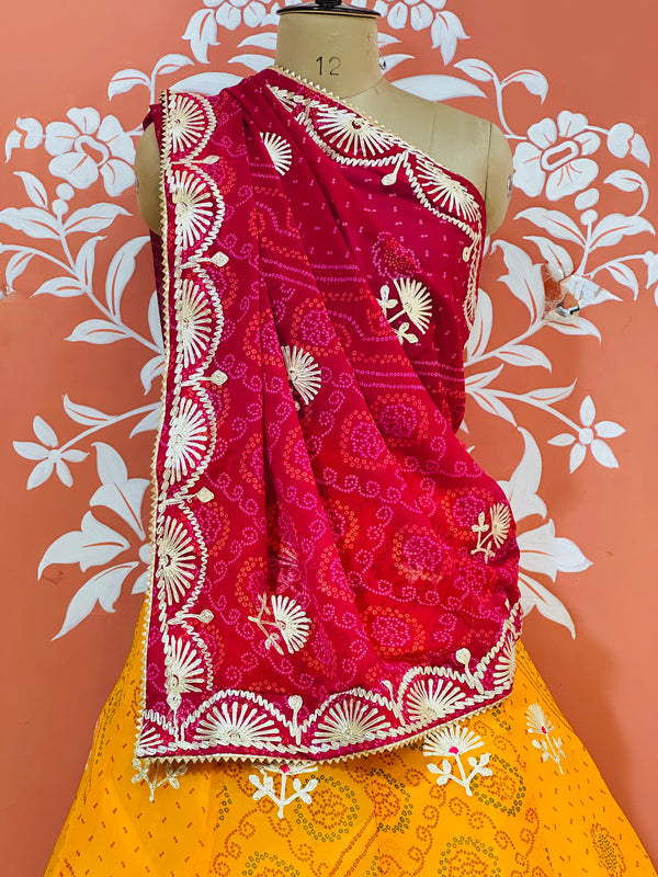 60GM GEORGETTE BHANDHANI GOTA PATTI LEHENGA