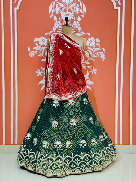 60GM GEORGETTE BHANDHANI GOTA PATTI LEHENGA