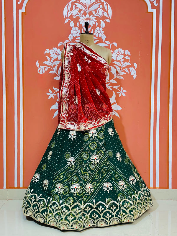 60GM GEORGETTE BHANDHANI GOTA PATTI LEHENGA
