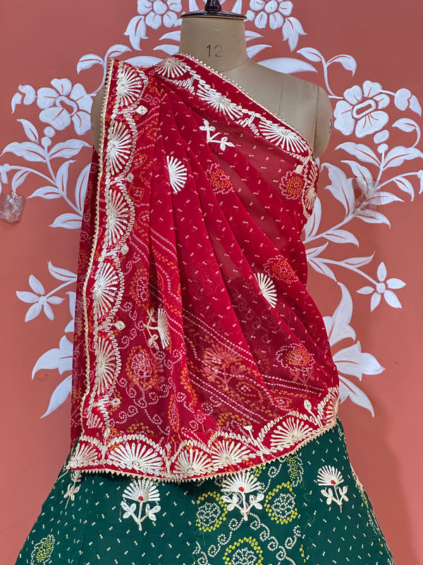 60GM GEORGETTE BHANDHANI GOTA PATTI LEHENGA