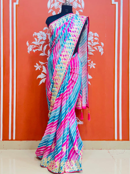 CHINON GOTA PATTI LEHERIYA SAREE