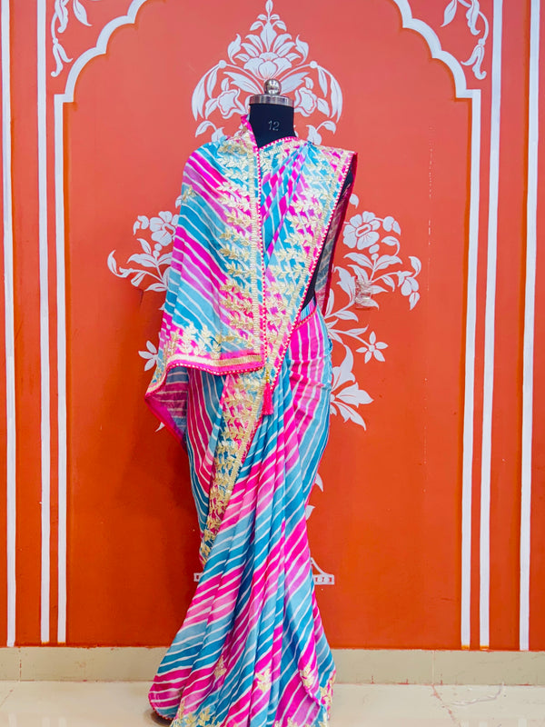 CHINON GOTA PATTI LEHERIYA SAREE