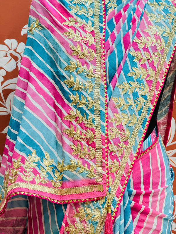CHINON GOTA PATTI LEHERIYA SAREE