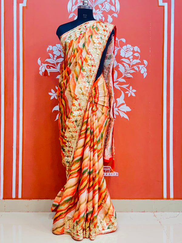 CHINON GOTA PATTI LEHERIYA SAREE