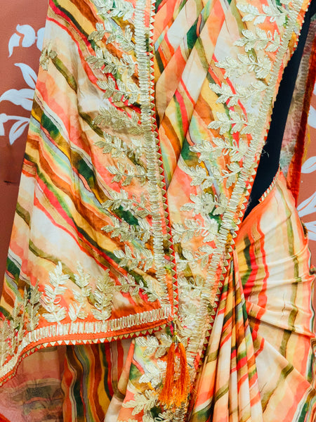 CHINON GOTA PATTI LEHERIYA SAREE