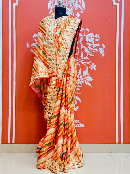 CHINON GOTA PATTI LEHERIYA SAREE