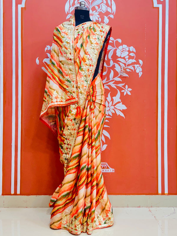 CHINON GOTA PATTI LEHERIYA SAREE